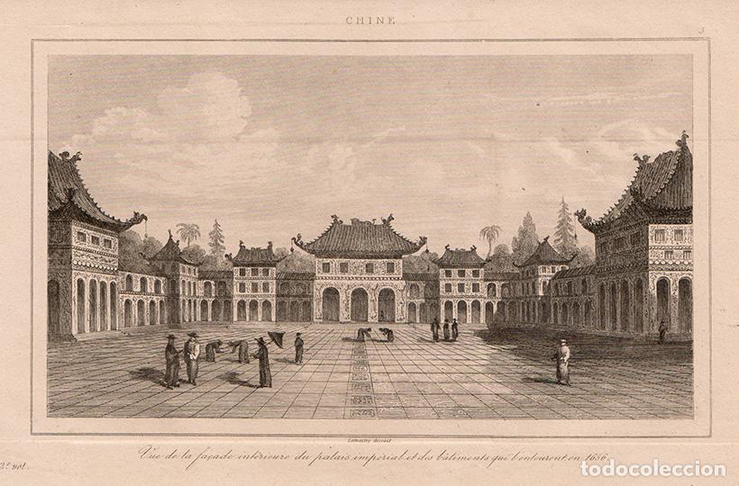 Arte: GRABADO AL ACERO DE 1853, FACHADA DE LA CIUDAD PROHIBIDA DE PEK&Iacute;N S. XVII, ANTIGUA CHINA, LEMA&Icirc;TREE