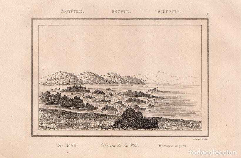 Arte: GRABADO AL ACERO DE 1839, CATARATAS DEL NILO, ANTIGUO EGIPTO, DE LEMA&Icirc;TRE