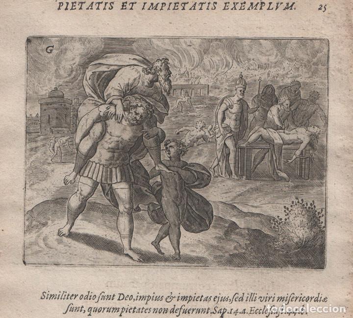 Arte: EMBLEMA s.XVII, 1609, GRABADO DE COBRE, MIKROKOSMOS PARVUS MUNDUS #25, GERARD DE JODE, ENEAS Y NER&Oacute;N