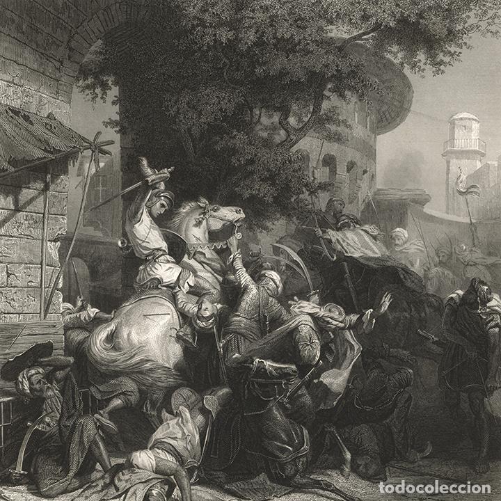 Arte: GRABADO AL ACERO 1868, KARL GIRARDET, GAUTIER DE CH&Acirc;TILLON DEFIENDE A SAN LUIS (IX). S&Eacute;PTIMA CRUZADA