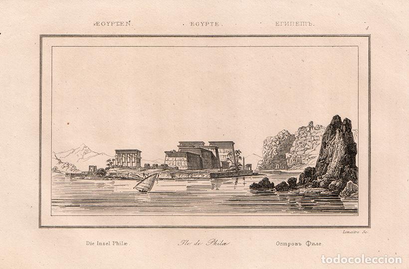 Arte: GRABADO AL ACERO DE 1839, ISLA DE PHILAE (FIL&Eacute;), NILO, ASU&Aacute;N, ANTIGUO EGIPTO, DE LEMA&Icirc;TRE