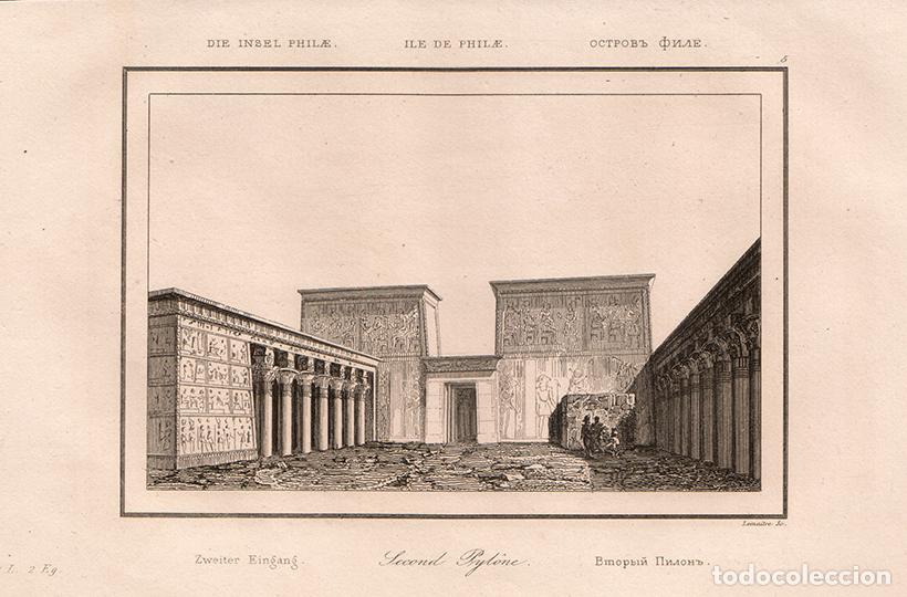 Art: GRABADO AL ACERO 1839, SEGUNDO ACCESO AL TEMPLO DE ISIS EN LA ISLA DE FIL&Eacute;, ANTIGUO EGIPTO, LEMA&Icirc;TRE