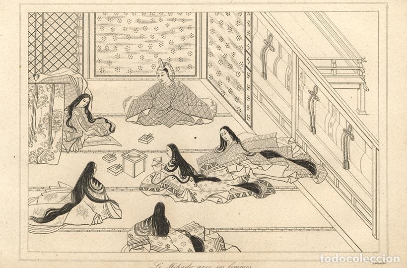 Art: GRABADO AL ACERO DE 1850, EMPERADOR JAPON&Eacute;S CON MUJERES DE LA CORTE, ANTIGUO JAP&Oacute;N, DE LEMA&Icirc;TRE