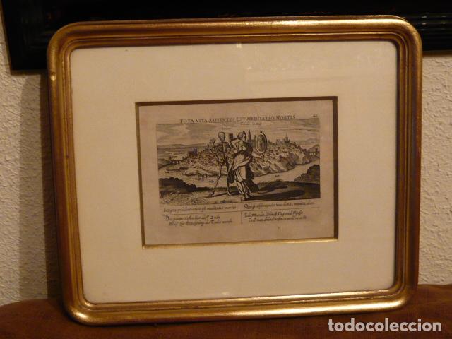 Arte: TOLEDO VISTA GRABADO SIGLO XVII DANIEL MEISNER (1585-1625) ENMARCADO DENTRO DEL PASPARTOUT 13 X 18 C
