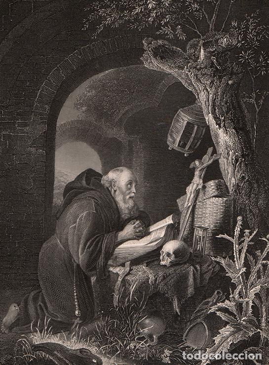 Arte: GRABADO AL ACERO DE 1849, EL ANACORETA, DE GERRIT DOU. GRAB&Oacute; A. H. PAYNE, BOOK OF ART