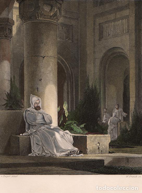 Arte: GRABADO AL ACERO DE 1849, COLOREADO: CLAUSTRO CARTUJO, DE AUGUST VON BAYER. W. FRENCH. A. H. PAYNE
