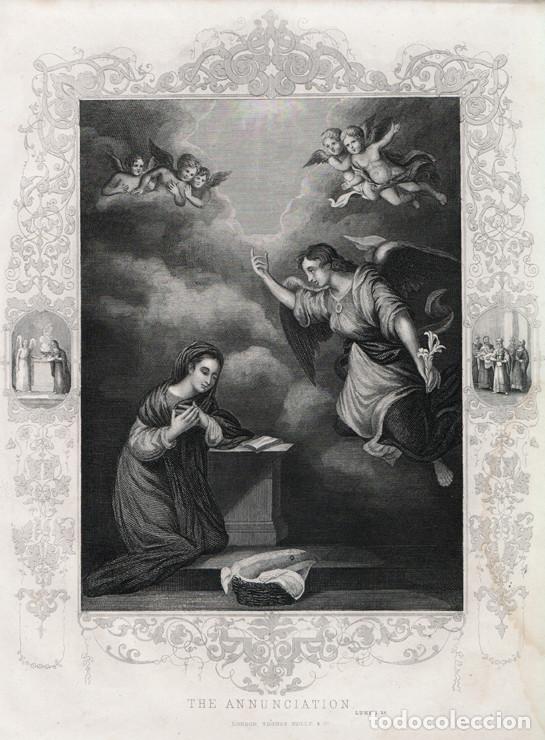 Arte: GRABADO AL ACERO DE 1864, LA ANUNCIACI&Oacute;N DE LA VIRGEN MAR&Iacute;A. THOMAS KELLY & CO., FLEETWOOD