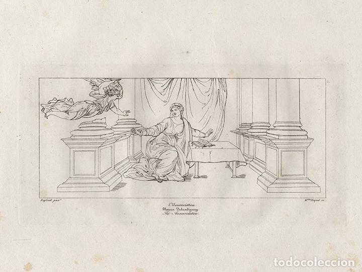 Arte: GRABADO L&Iacute;NEA COBRE DE 1819, LA ANUNCIACI&Oacute;N DE LA VIRGEN, DE RAFAEL SANZIO, GRAV&Oacute; MADAME ROGUET