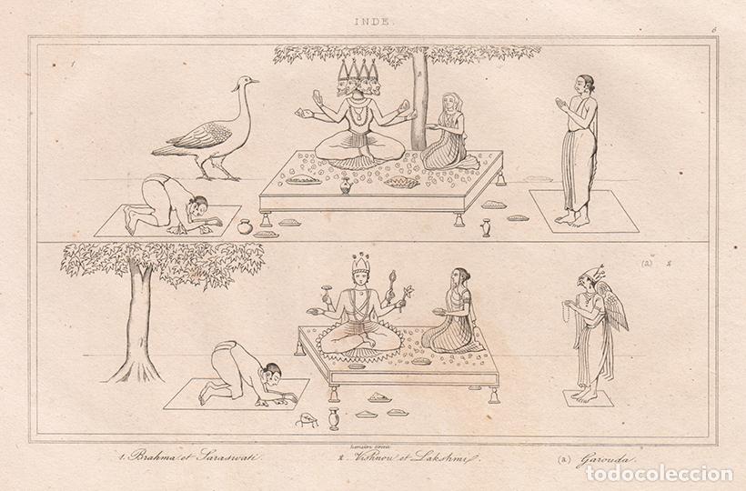 Arte: GRABADO AL ACERO DE 1845, ICONOGRAF&Iacute;A S&Aacute;NSCRITA HIND&Uacute; (PAREJAS DE DIOSES), LA INDIA, DE LEMA&Icirc;TRE
