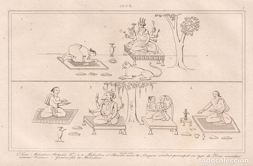 Arte: GRABADO AL ACERO DE 1845, DEIDADES DEL HINDUISMO, ICONOGRAF&Iacute;A, LA INDIA, DE LEMA&Icirc;TRE