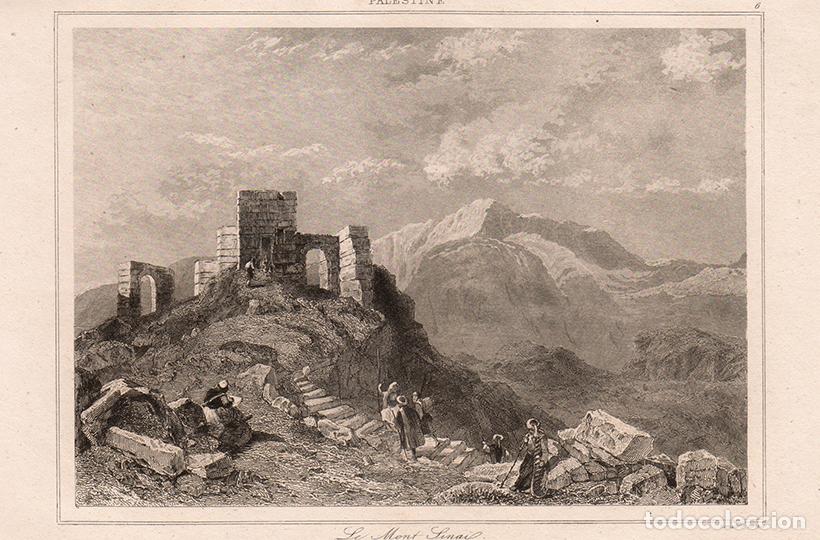 Arte: GRABADO AL ACERO DE 1845, VISTA DEL MONTE SINA&Iacute;, &Eacute;XODO, MOIS&Eacute;S, ANTIGUA PALESTINA, DE LEMA&Icirc;TRE