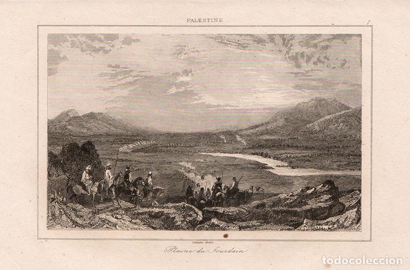 Arte: GRABADO AL ACERO DE 1845, VISTA DE LA LLANURA DEL JORD&Aacute;N EN EL S. XIX, ANTIGUA PALESTINA, LEMA&Icirc;TRE