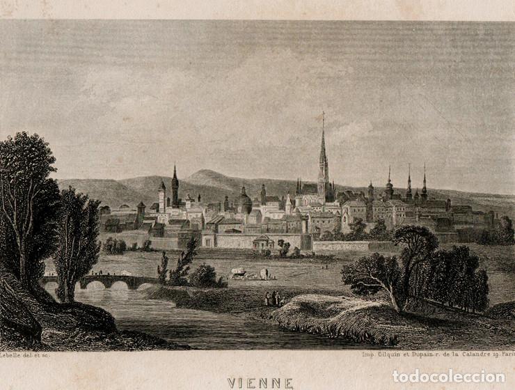 Arte: GRABADO AL ACERO DE 1858, VISTA DE VIENA, AUSTRIA, INNERE STADT, MURALLAS, NEUE DONAU. GRAV&Oacute; LEBELLE