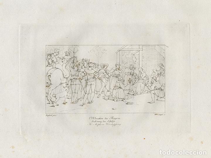 Arte: GRABADO L&Iacute;NEA COBRE DE 1819, LA ADORACI&Oacute;N DE LOS PASTORES, DE RAFAEL SANZIO, GRAV&Oacute; MADAME LING&Eacute;E