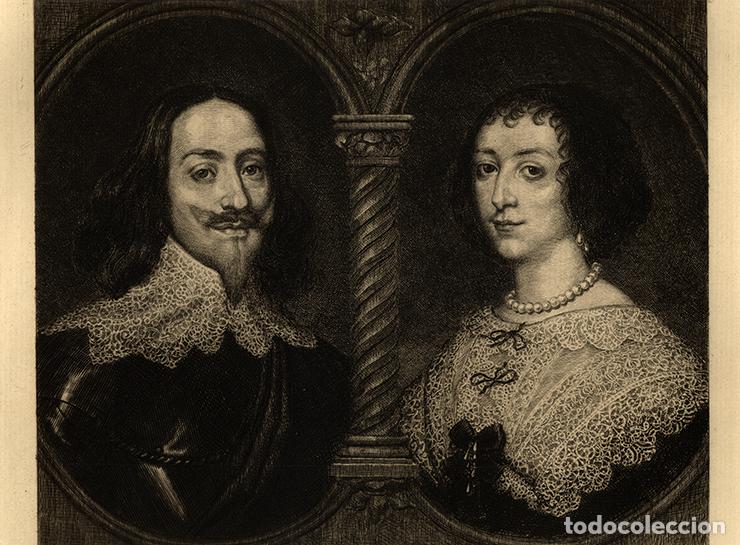 Arte: AGUAFUERTE DE 1882, RETRATO DE CARLOS I ESTUARDO Y SU MUJER ENRIQUETA, VAN DYCK. GRAN FOLIO, GAUJEAN