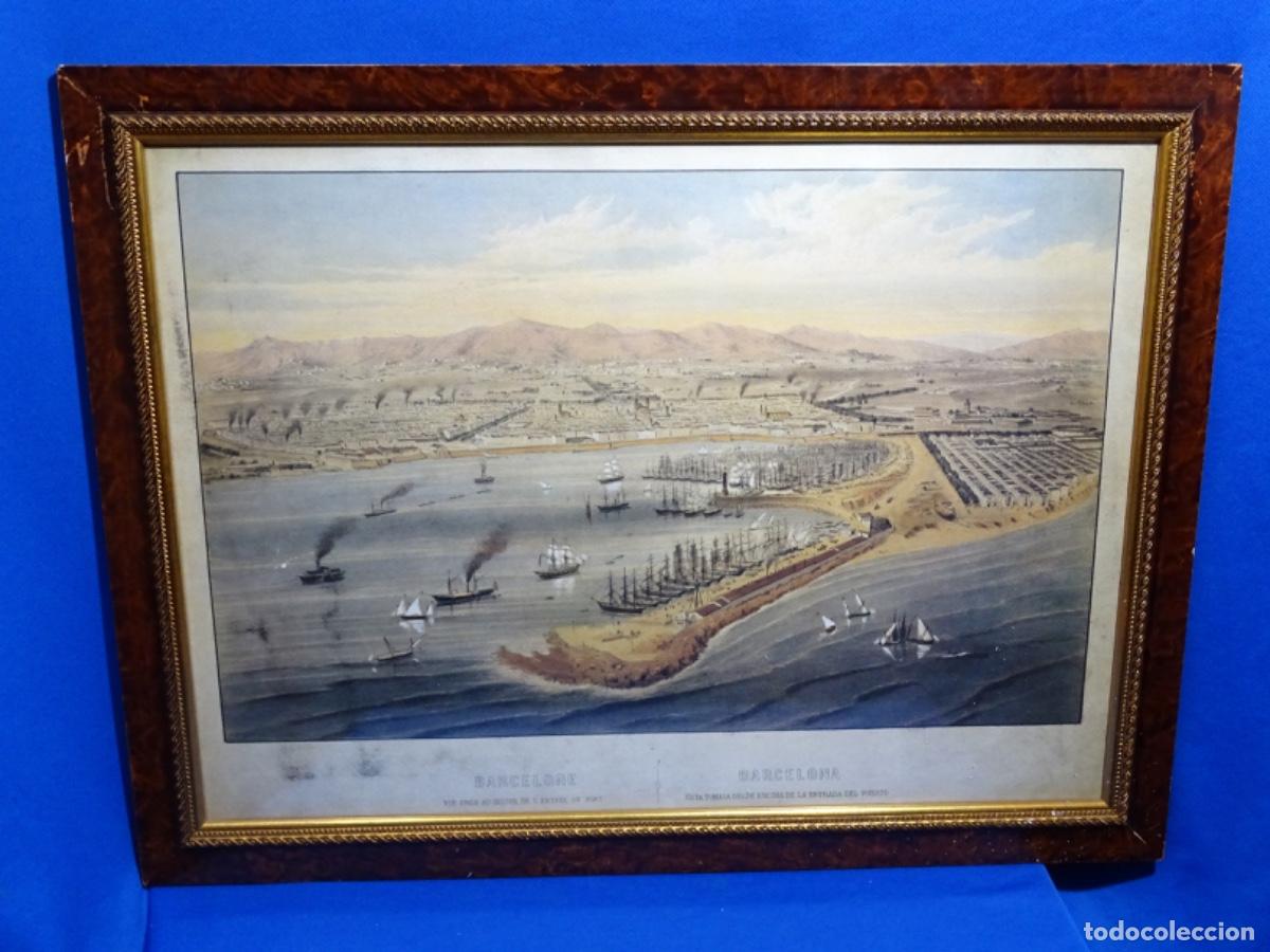 Arte: GRABADO ALFRED GUESDON. BARCELONA A VISTA DE P&Aacute;JARO. 1856.