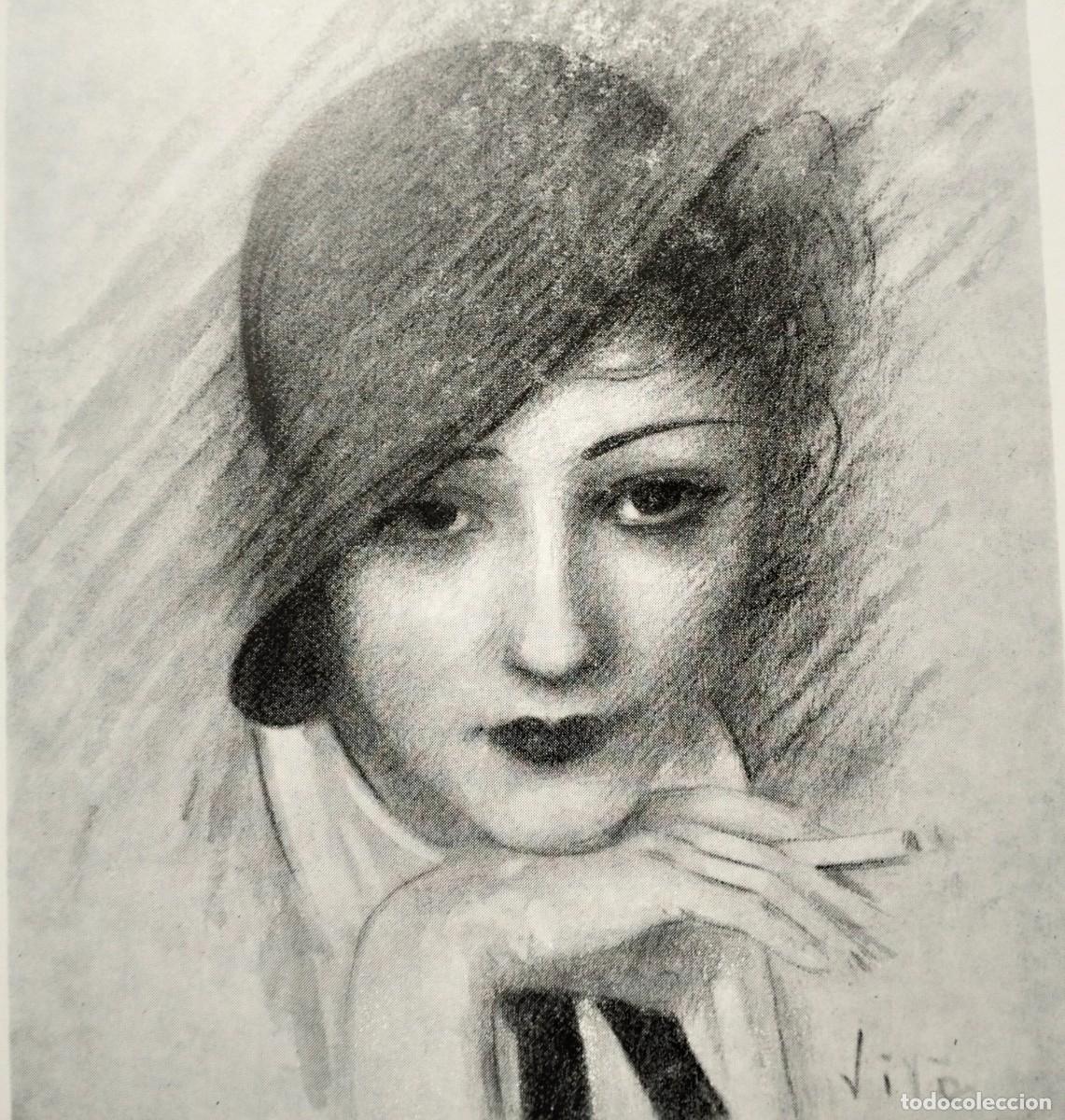 Arte: EMILI VIL&Agrave; GORGOLL. Mujer fumando, estilo art dec&oacute;. Grabado antiguo numerado.