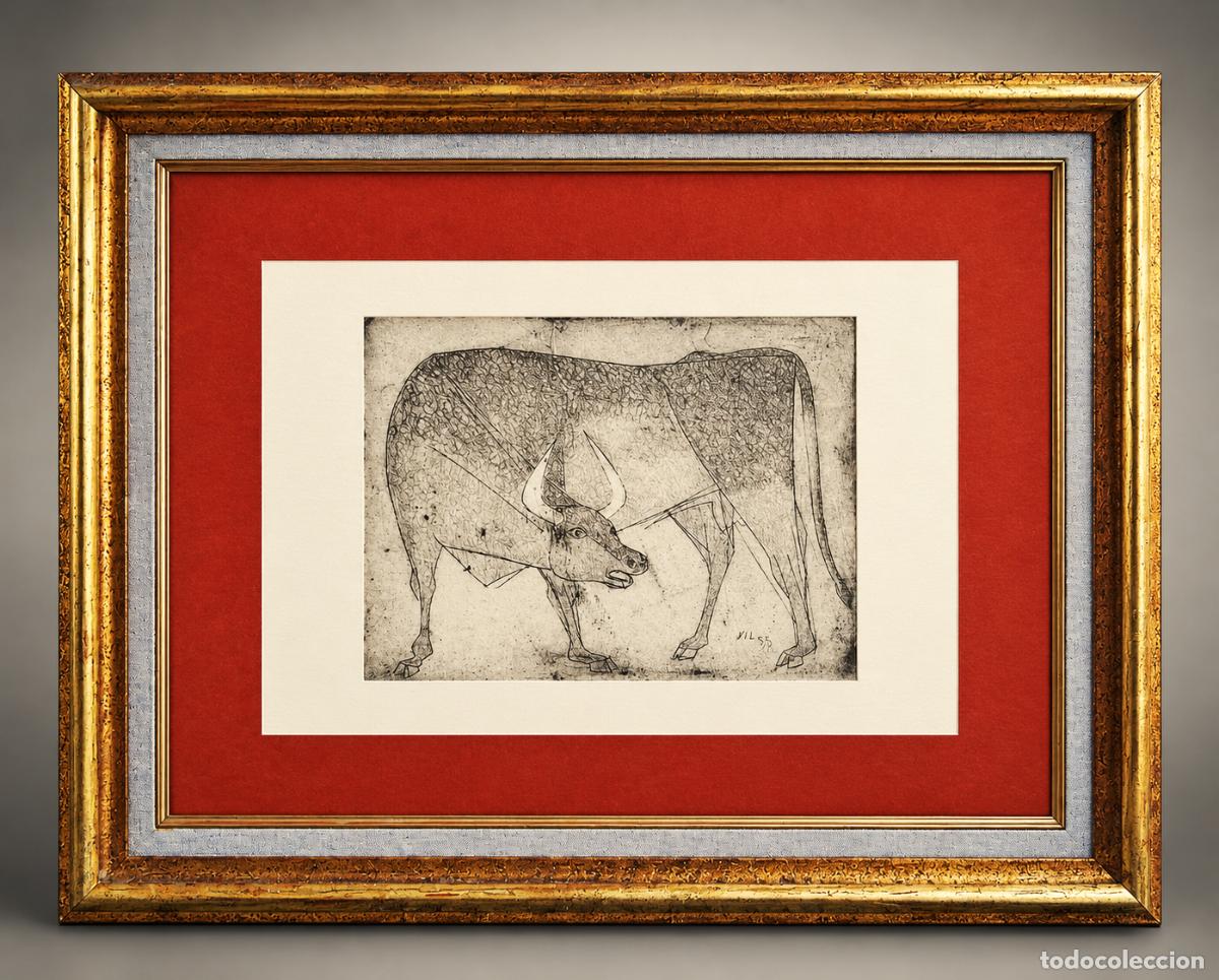 Arte: MANOLO GIL P&Eacute;REZ (VALENCIA,1925-1957) &rdquo;TORO&rdquo; GRABADO (HUELLA 24 x 31,5) PLANCHA 34 x 47 (1955)