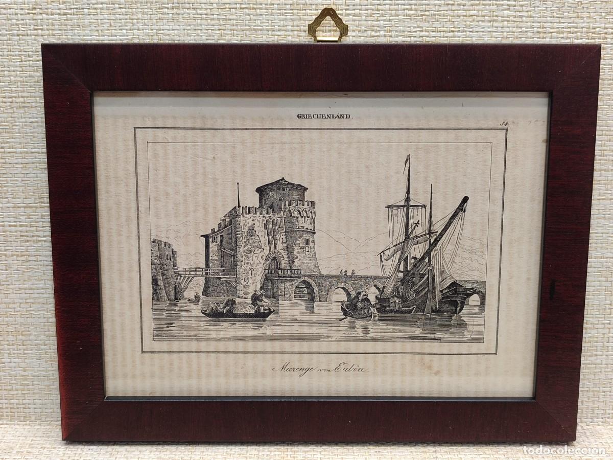 Arte: Castillo de Calcis en Eubea. Welt-Gem&auml;lde-Gallerie. 1836. Montaje passepartout.