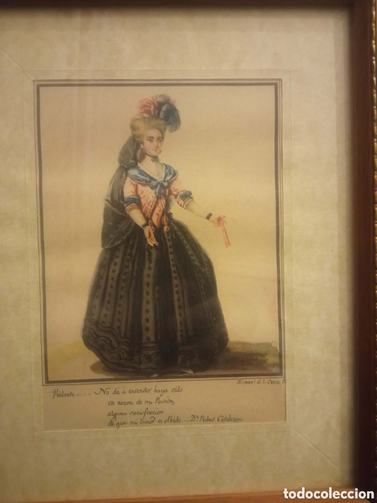 Arte: Antiguo grabado enmarcado de Manuel de la Cruz mide 25,5x21,5 cm
