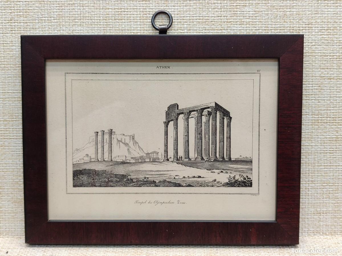 Arte: Templo de Zeus Ol&iacute;mpico en Atenas. Welt-Gem&auml;lde-Gallerie. 1836. Grabado de Weng. cuadro.