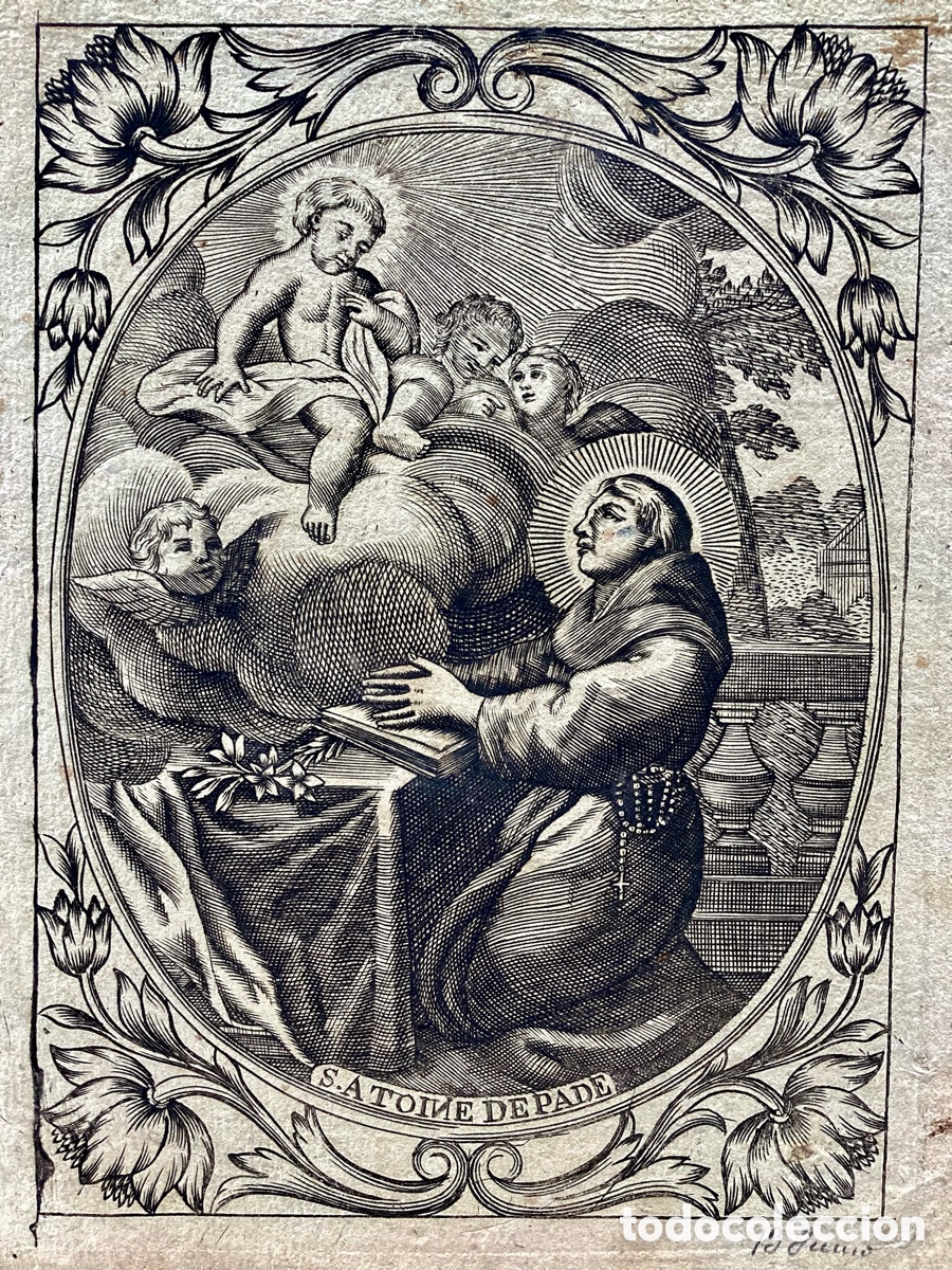Arte: Grabado original de San Antonio de Padua S. XVIII