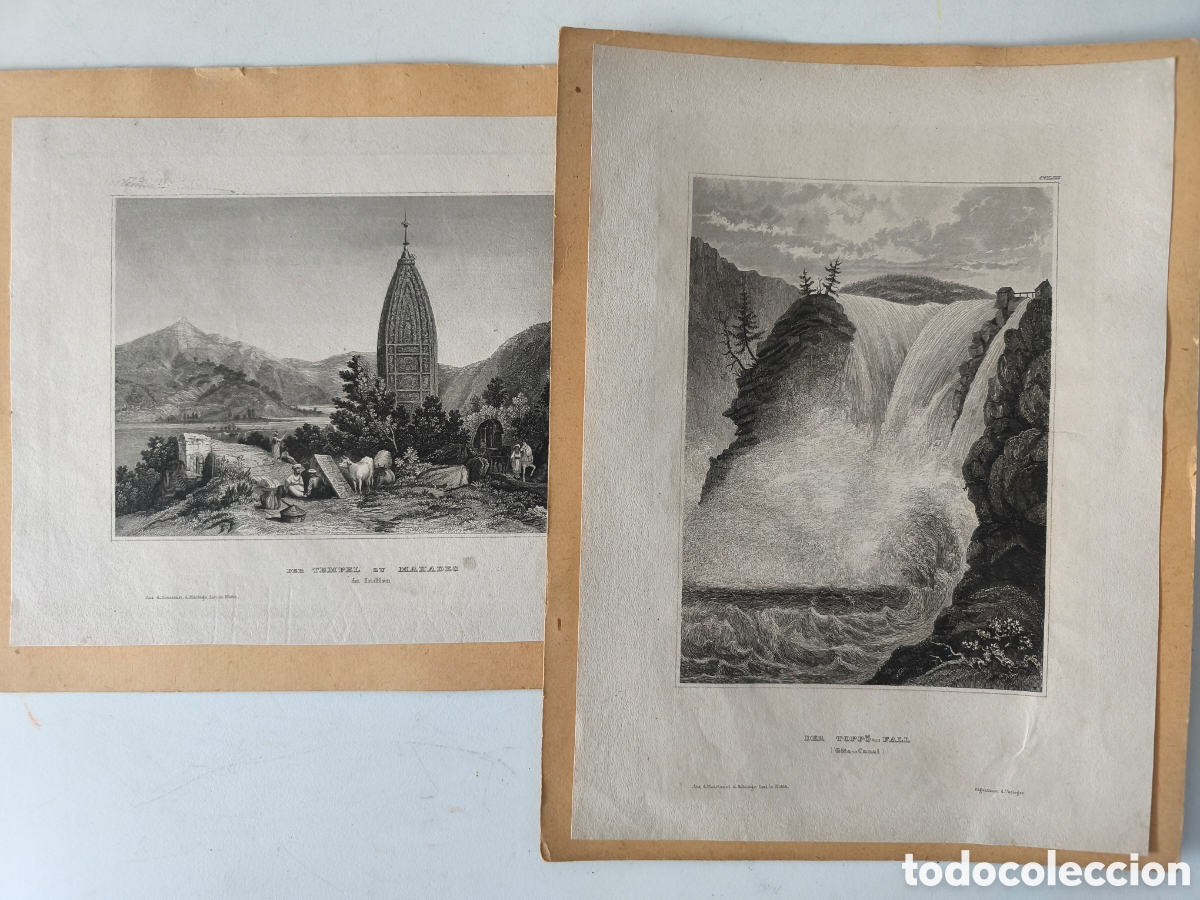 Arte: Lote de 2 grabados originales del siglo XIX (1840) &ndash; Suecia e India &ndash; de Bibliographisches Institut
