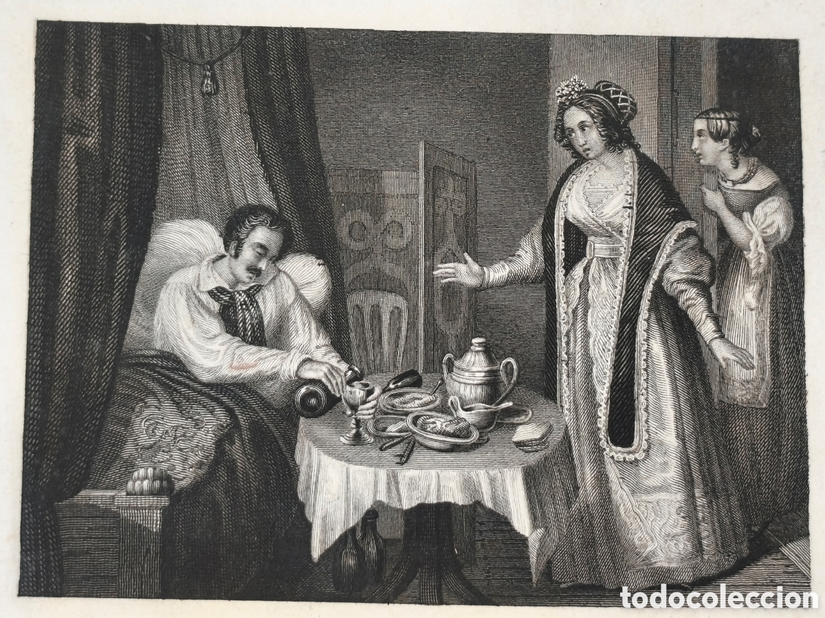 Arte: ANTIGUO GRABADO DE ESCENA DE INTERIOR &ndash; SIGLO XIX &ndash; ESTAMPA SIN IDENTIFICAR &ndash; PIEZA CURIOSA