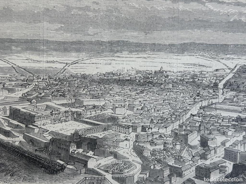 Arte: Vista general a&eacute;rea de Madrid, 1862. Octave &Eacute;d. Jahyer