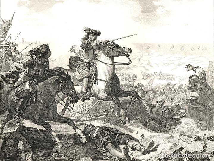 Arte: GRABADO AL ACERO 1868, LARIVI&Egrave;RE, BATALLA DE LAS DUNAS O DUNKERQUE (1658), INFOLIO. ARTE, B&Eacute;LICO