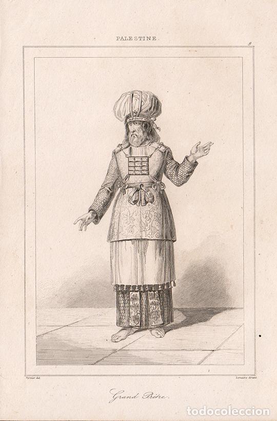 Arte: GRABADO AL ACERO DE 1845, RETRATO DE UN SUMO SACERDOTE HEBREO, ANTIGUA PALESTINA, DE LEMA&Icirc;TRE