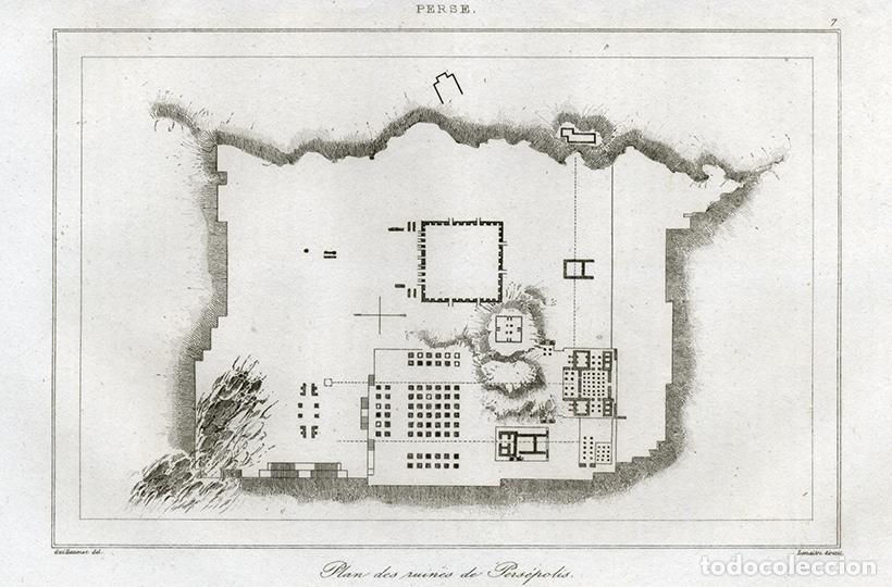 Arte: GRABADO AL ACERO DE 1841, PLANO DE LAS RUINAS DE PERS&Eacute;POLIS, ANTIGUA PERSIA, IR&Aacute;N, DE LEMA&Icirc;TRE