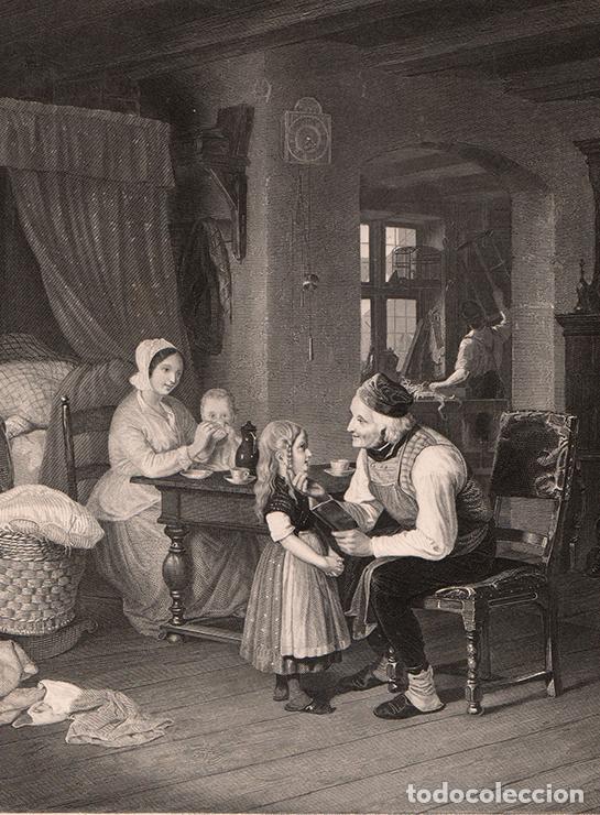 Arte: GRABADO AL ACERO DE 1849, LA NIETA FAVORITA, CUADRO DE EDUARD MEYERHEIM. GRAB&Oacute; A. H. PAYNE, M&Uacute;NICH