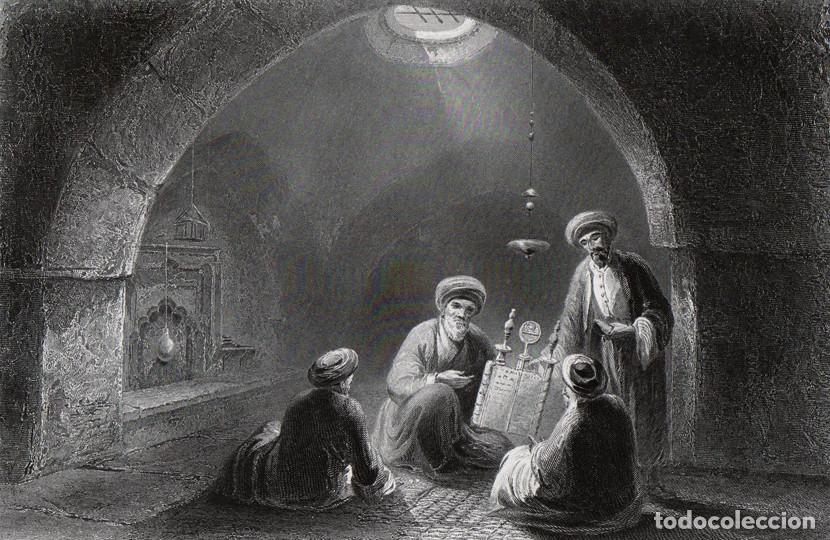 Art: GRABADO AL ACERO DE 1873, SAMARITANOS ESTUDIANDO LA TOR&Aacute;, NABL&Uacute;S, PALESTINA, WILLIAM HENRY BARTLETT