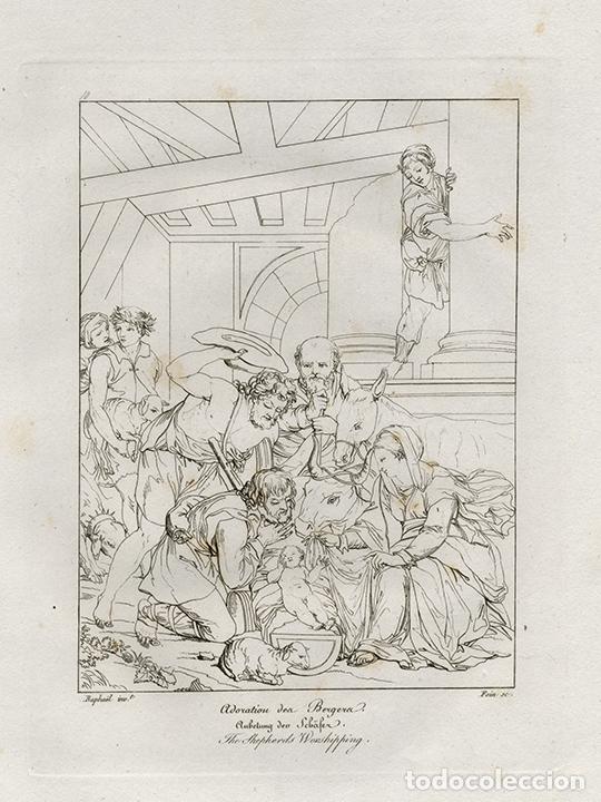 Art: GRABADO L&Iacute;NEA COBRE DE 1819, LA ADORACI&Oacute;N DE LOS PASTORES, DE RAFAEL SANZIO, GRAV&Oacute; FOIN, R. BOWYER