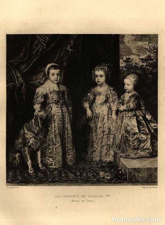 Arte: AGUAFUERTE DE 1882, LOS TRES HIJOS MAYORES DE CARLOS I ESTUARDO, VAN DYCK. GRAN FOLIO, GRAB&Oacute; GAUJEAN