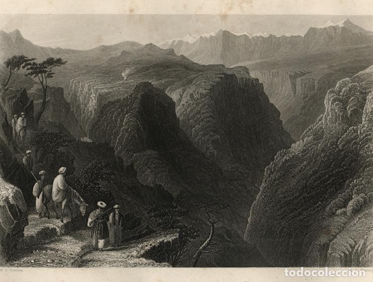 Arte: GRABADO AL ACERO DE c. 1850, VISTA DEL MONTE L&Iacute;BANO. GRAV&Oacute; M. J. STARLING, BASADO EN W. H. BARTLETT