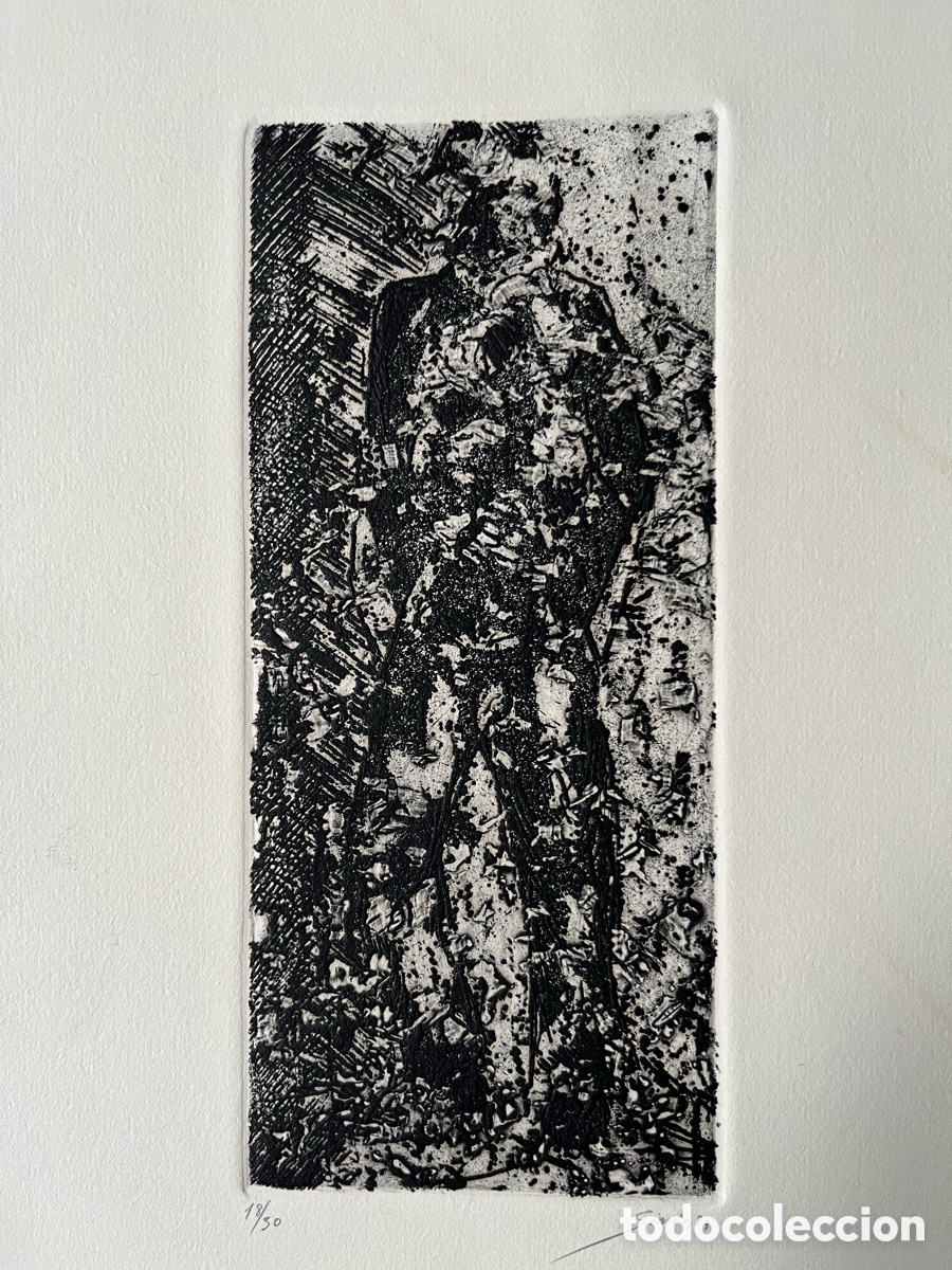 Arte: Grabado abstracto con silueta humana - Firmado y numerado