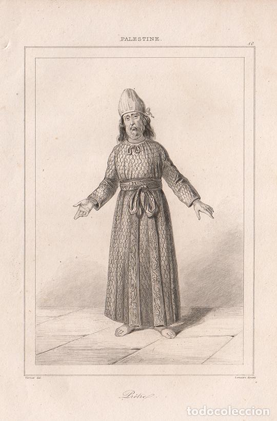 Arte: GRABADO AL ACERO DE 1845, RETRATO DE UN SACERDOTE HEBREO ANTIGUO, ANTIGUA PALESTINA, DE LEMA&Icirc;TRE