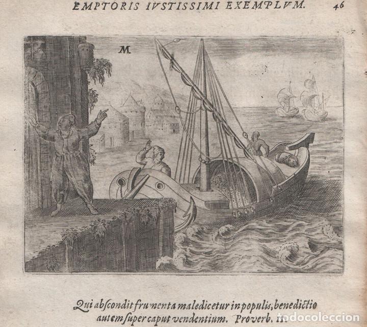 Arte: EMBLEMA s.XVII, 1609, GRABADO COBRE, MIKROKOSMOS PARVUS MUNDUS, GERARD DE JODE, COMERCIANTE HONESTO