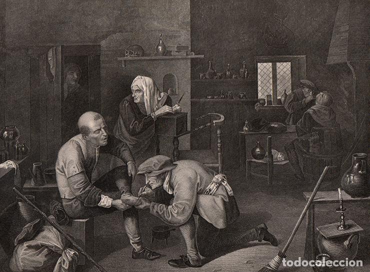 Arte: GRABADO AL ACERO DE 1849, LA BARBER&Iacute;A, BARBERO SANGRADOR, ADRIAEN BROUWER. SCHR&Ouml;DER Y A. H. PAYNE