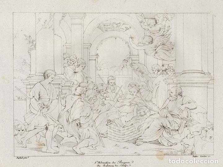 Arte: GRABADO L&Iacute;NEA COBRE DE 1819, LA ADORACI&Oacute;N DE LOS PASTORES, DE RAFAEL SANZIO, GRAV&Oacute; PAULINE LANDON