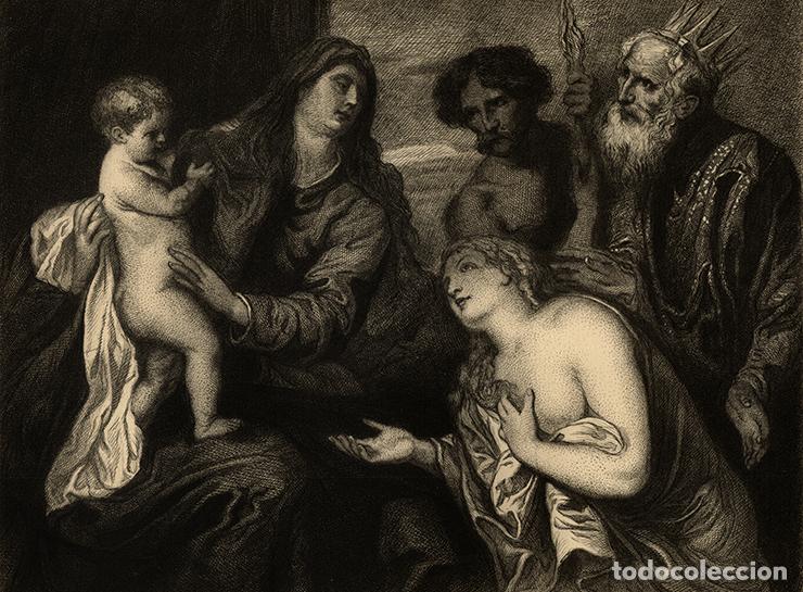 Arte: AGUAFUERTE 1882, VIRGEN Y JES&Uacute;S CON LOS PECADORES ARREPENTIDOS, VAN DYCK. GRAN FOLIO, GRAB&Oacute; MASSON