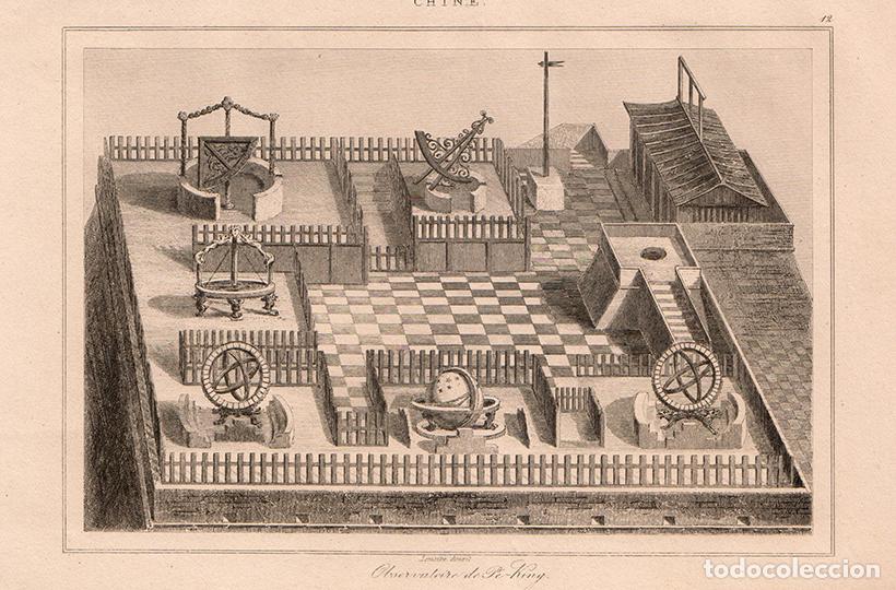 Arte: GRABADO AL ACERO DE 1853, OBSERVATORIO ASTRON&Oacute;MICO DE PEK&Iacute;N, ANTIGUA CHINA, DE LEMA&Icirc;TRE