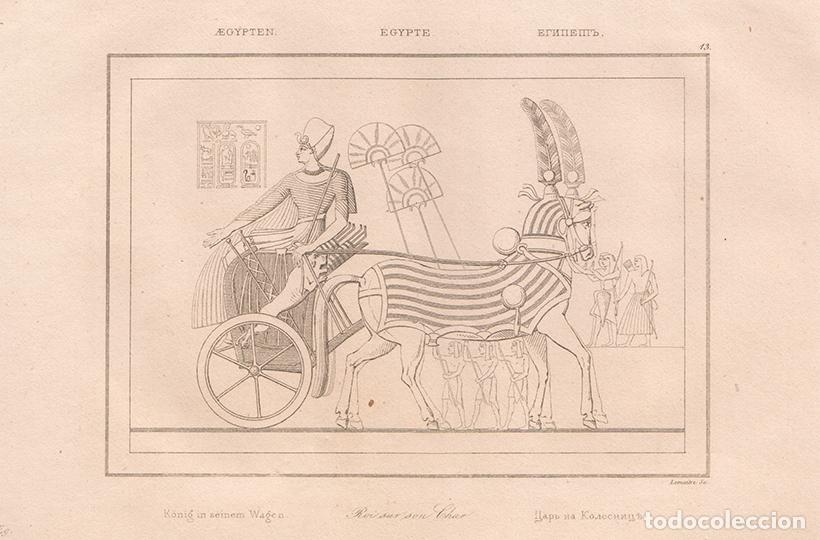 Arte: GRABADO AL ACERO DE 1839, FARA&Oacute;N EN CARRO DE GUERRA, ANTIGUO EGIPTO, DE LEMA&Icirc;TRE