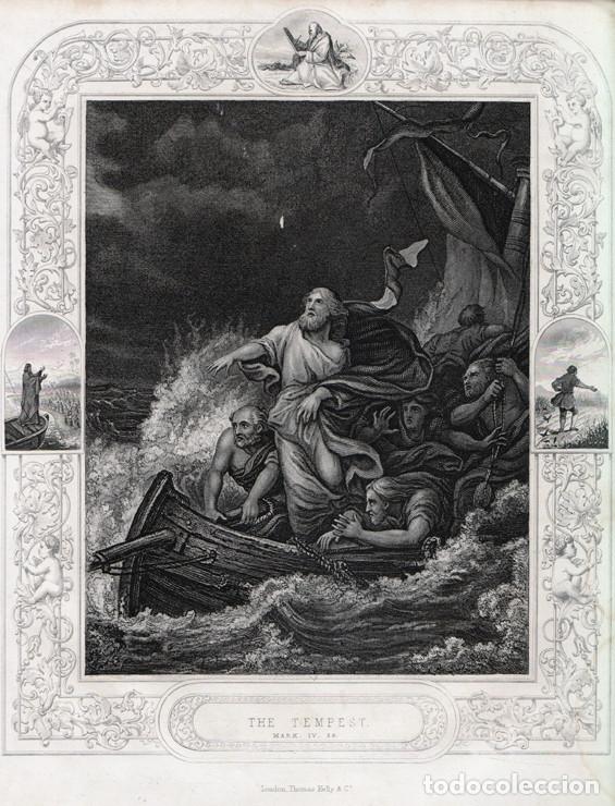 Arte: GRABADO AL ACERO DE 1864, JES&Uacute;S CALMA LA TEMPESTAD. THOMAS KELLY & CO., FLEETWOOD