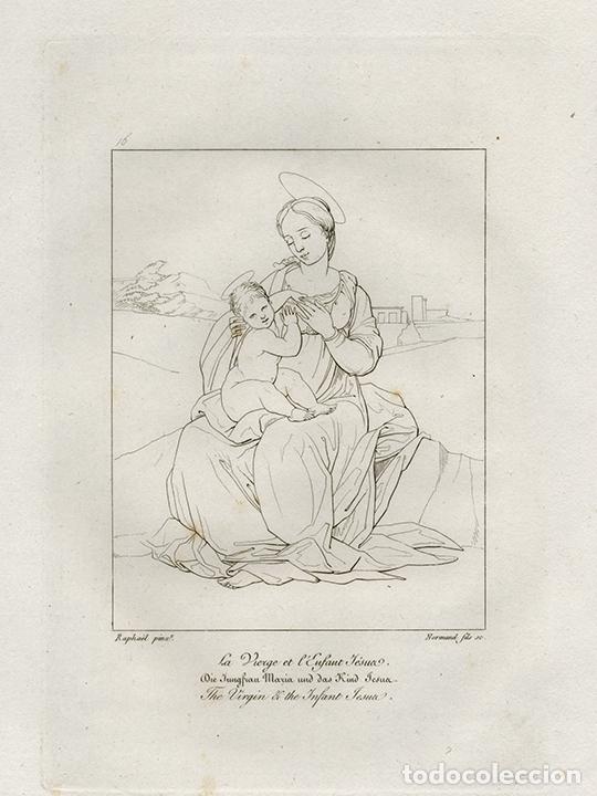 Arte: GRABADO L&Iacute;NEA COBRE DE 1819, VIRGEN DE LA LECHE, DE RAFAEL SANZIO, GRAV&Oacute; NORMAND FILS, ROBERT BOWYER