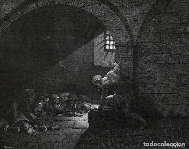 Arte: DOR&Eacute;, XILOGRAF&Iacute;A DE c.1883. DIVINA COMEDIA DANTE. INFIERNO, UGOLINO COME A SUS HIJOS. GRABADO MADERA