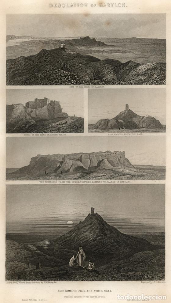 Arte: GRABADO AL ACERO DE 1862, VISTAS DE LAS RUINAS DE BABILONIA, SUMERIA, MESOPOTAMIA. HARTFIELD KERNOT
