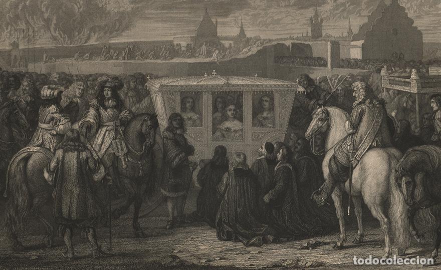 Arte: GRABADO AL ACERO 1868, VAN DER MEULEN, ENTRADA DE LUIS XIV Y LA REINA MAR&Iacute;A TERESA EN DOUAI, INFOLIO